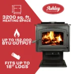 Ashley Hearth AW3200E-P  3,200 sq. ft. Large Pedestal Wood Stove with Blower New - Image 5