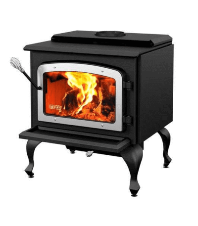 Drolet Escape 1800 Wood Stove On Legs - Brushed Nickel Door DB03112