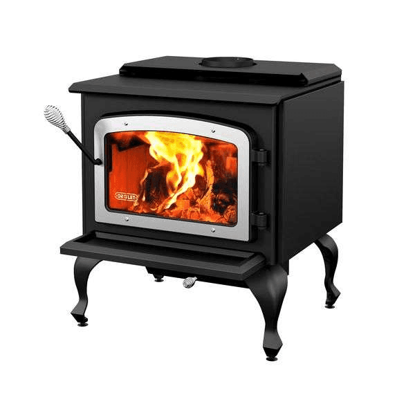 Drolet Escape 1800 Wood Stove On Legs – Brushed Nickel Door DB03112